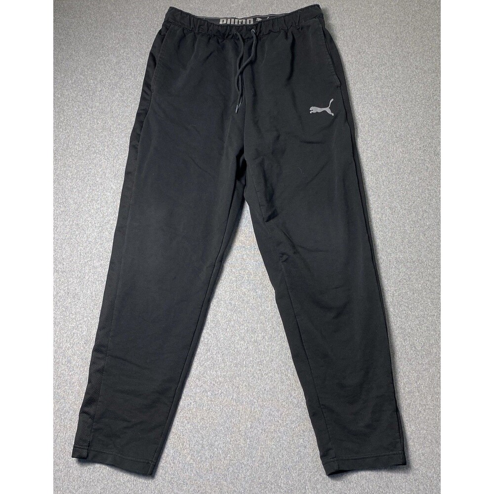 PUMA Men's Black Jogger Pants L Drawstring Pockets Tapered M athletic Side Panel
